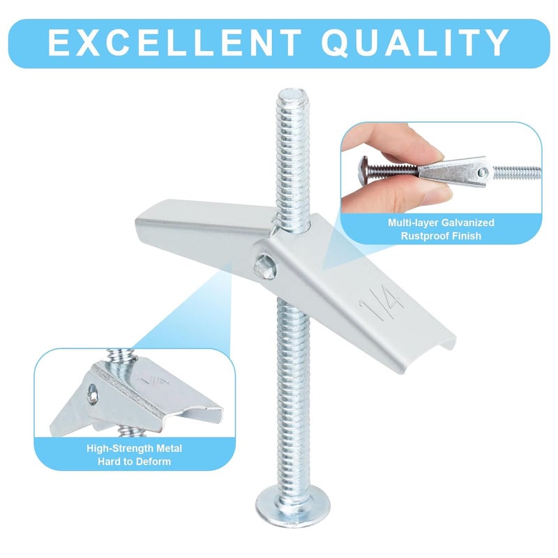 Vmuter 24Pcs Hollow Wall Anchors 3/16” Heavy Duty Butterfly Anchors for Drywall, Toggle Bolts and Wing Nut Kit, Metal Drywall Anchors and Screws Assortment Set - Image 3